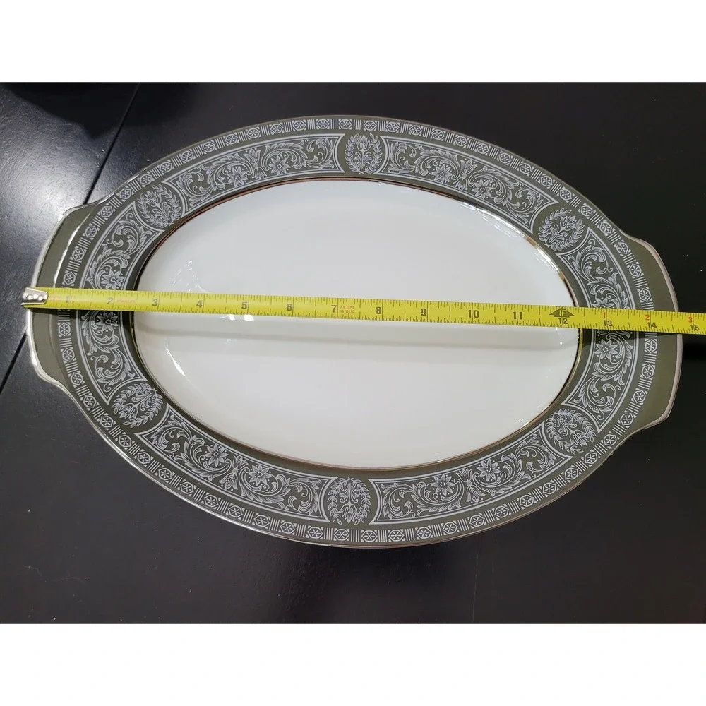 Vintage Forest Damask Large Oval Serving Platter Elegant‎ Tableware Entertaining